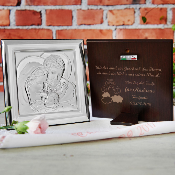 Geschenk des Herrn - Hl. Familie - Quadrat - Silbernes Bild mit Gravur